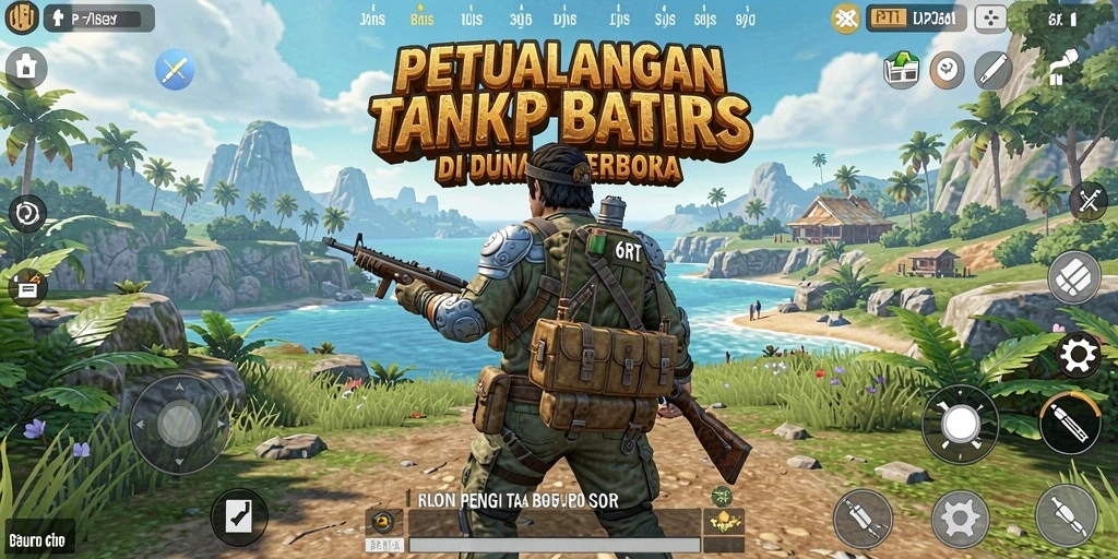 Screenshot gameplay 6RT menunjukkan petualangan di dunia terbuka yang luas.