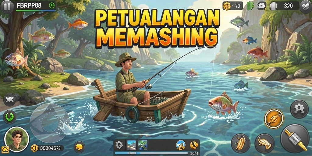 Screenshot gameplay FBRP88 dengan aksi memancing menegangkan.