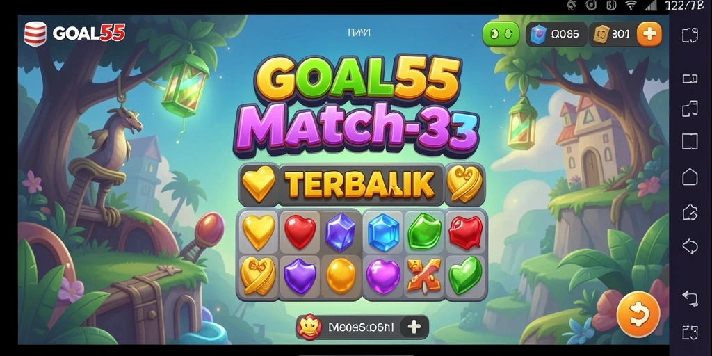 Tampilan gameplay yang penuh warna dari GOAL55 dalam aksi match-3.