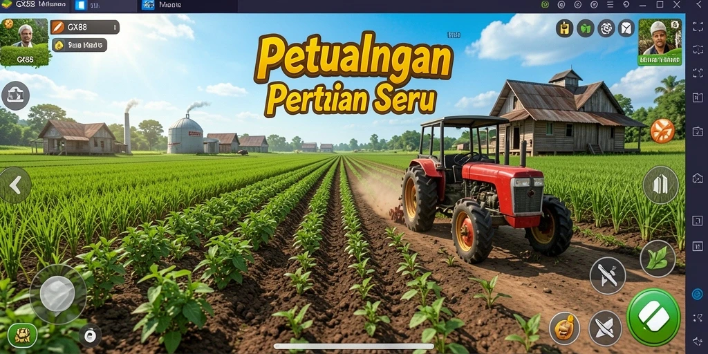 Screenshot GX88 menampilkan gameplay seru dari aktivitas pertanian.