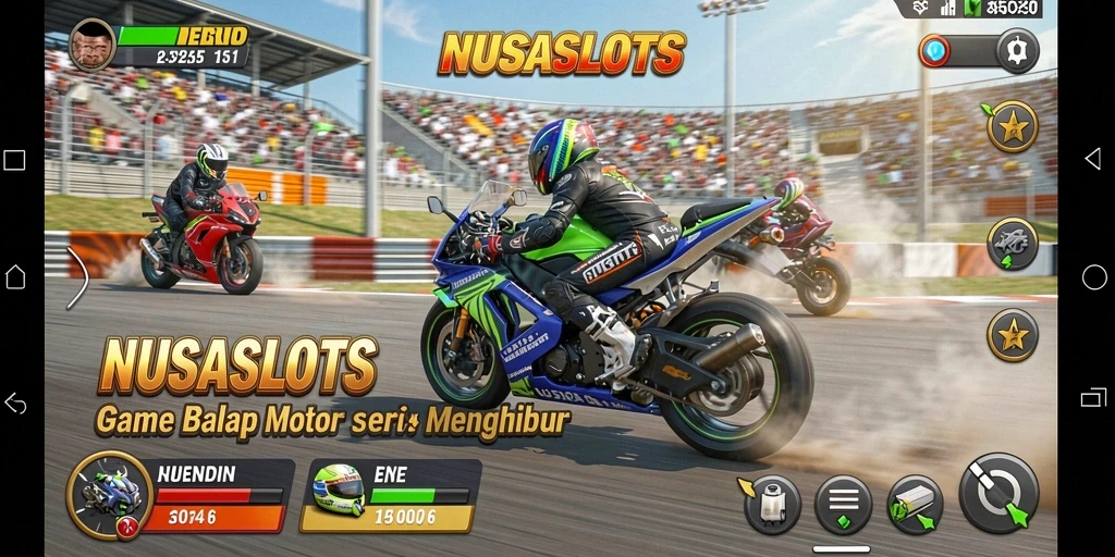 Screenshot NUSASLOTS menampilkan balapan motor yang mendebarkan dan visual yang memikat.