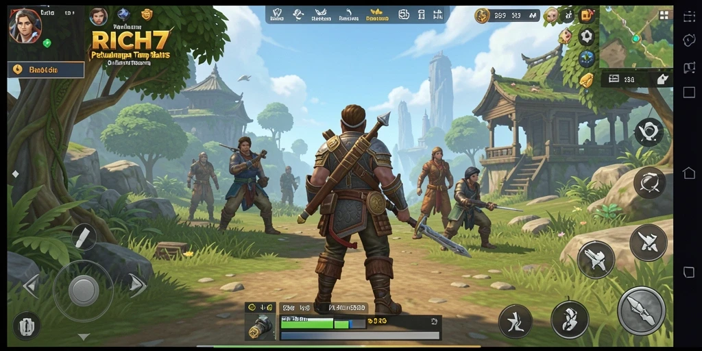 Screenshot gameplay RICH7 menampilkan dunia terbuka yang luas dan indah.