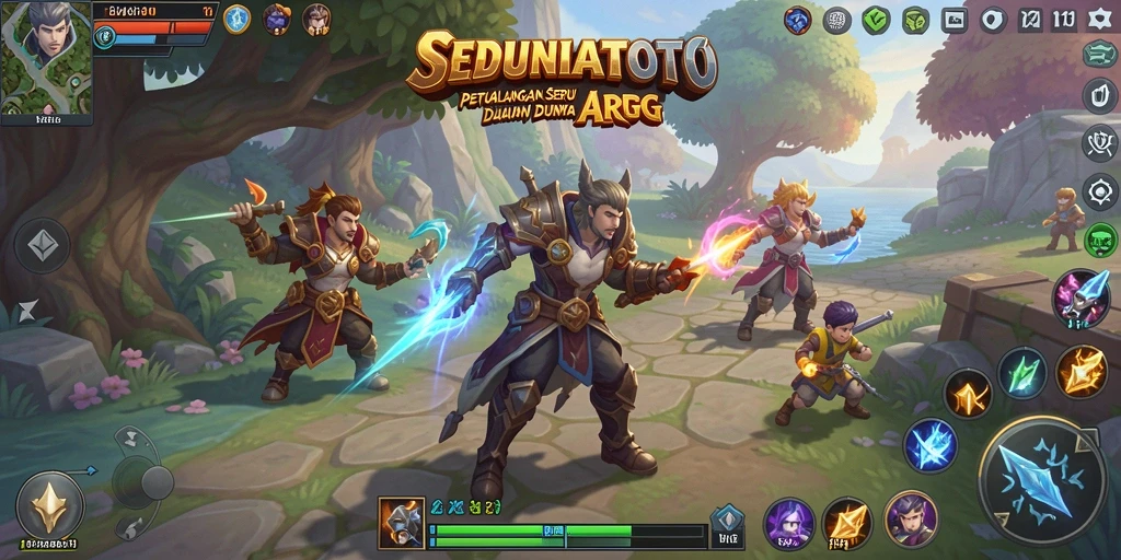 Tangkapan layar gameplay SEDUNIATOTO menunjukkan pertarungan seru dan karakter yang mengesankan.