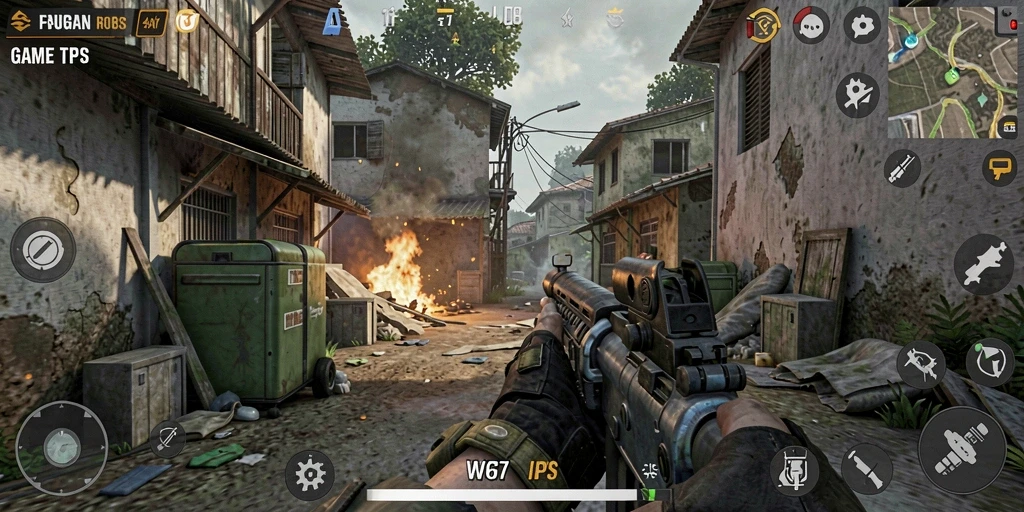 Screenshot gameplay W67 menampilkan aksi menembak yang seru dan intens.